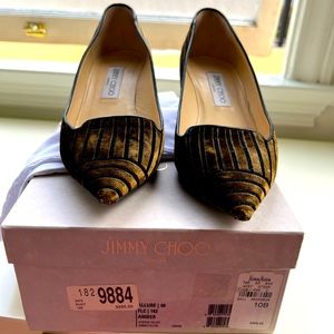 Jimmy Choo size 40 velvet pumps. Black and gold. 2” low heel.